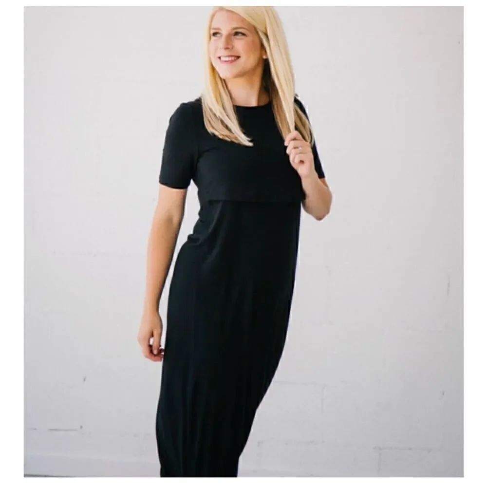 Undercover Mama Nursing Maternity Postpartum BlackβStretchβShort-sleeveβMaxiβDre